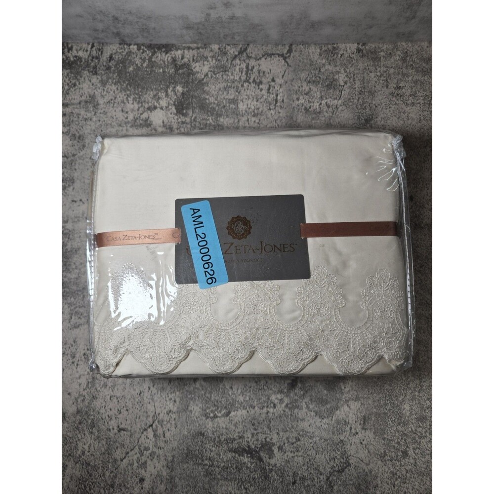 Casa Zeta Jones 100% Cotton King Sheet Set 400 Thread Count 4 Pc Antique White